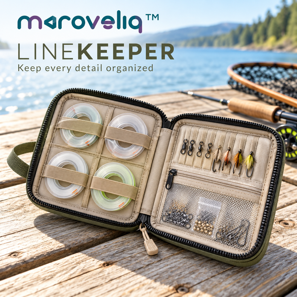 Maroveliq™ LineKeeper – Zippered Fishing Leader Organizer Wallet, Compact Tippet Line & Terminal Tackle Storage Case