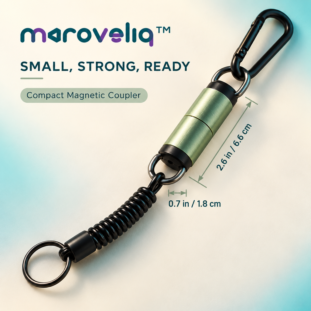 Maroveliq™ MagRelease – Magnetic Fishing Landing Net Release, Quick-Access Net Holder with Safety Lanyard