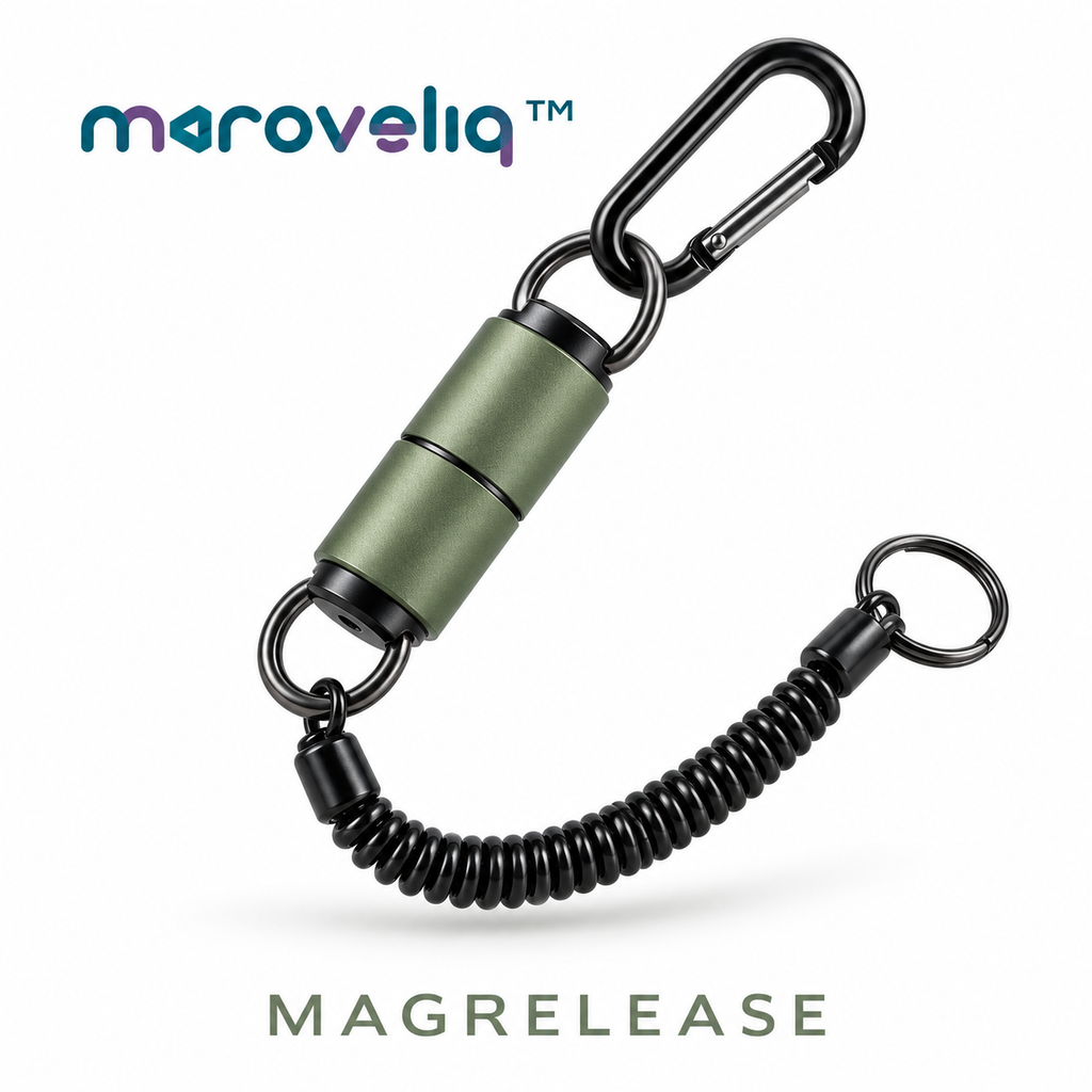 Maroveliq™ MagRelease – Magnetic Fishing Landing Net Release, Quick-Access Net Holder with Safety Lanyard